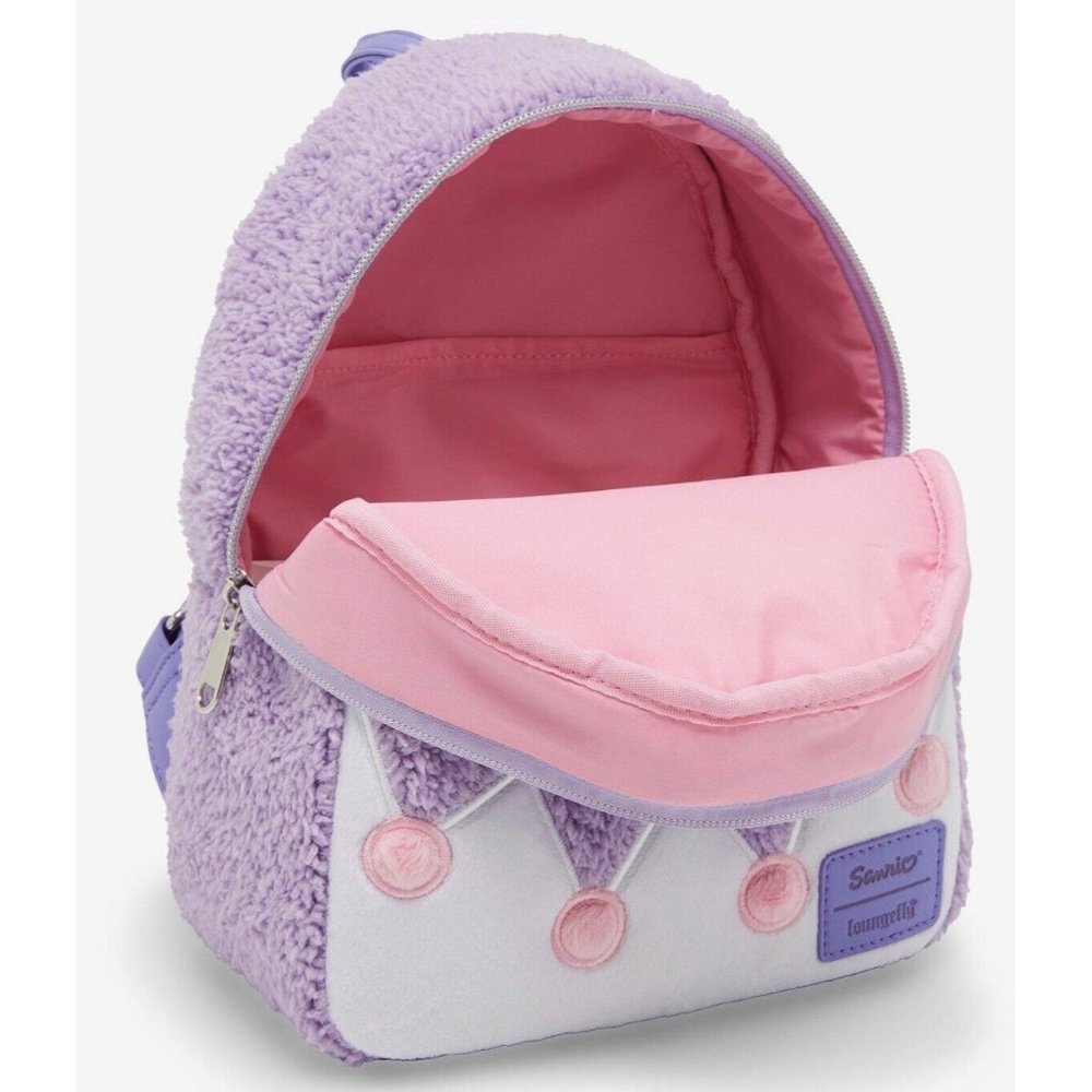 Loungefly Kuromi Mini Backpack Purple Fuzzy Sherpa NEW - Picture 4 of 4